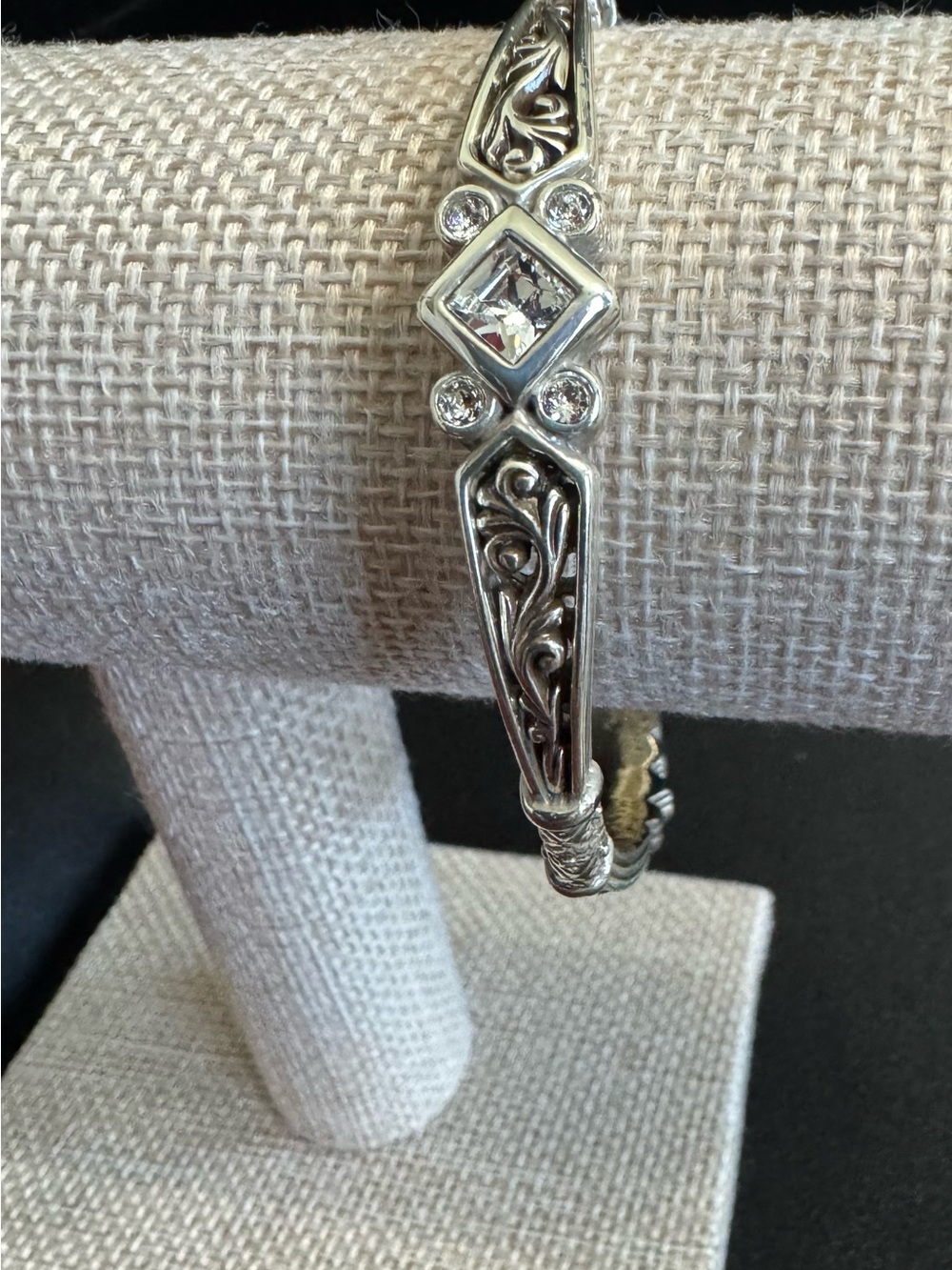 Brighton Sterling-Silver Filigree Bangle with Three Crystal CZ Stations